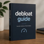 Dark hardcover book titled debloat guide on a wooden table